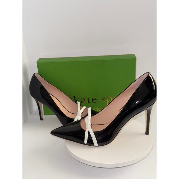 Kate spade Viola Black Patent Leather White Bow Pumps size 10 NIB - Picture 10 of 13